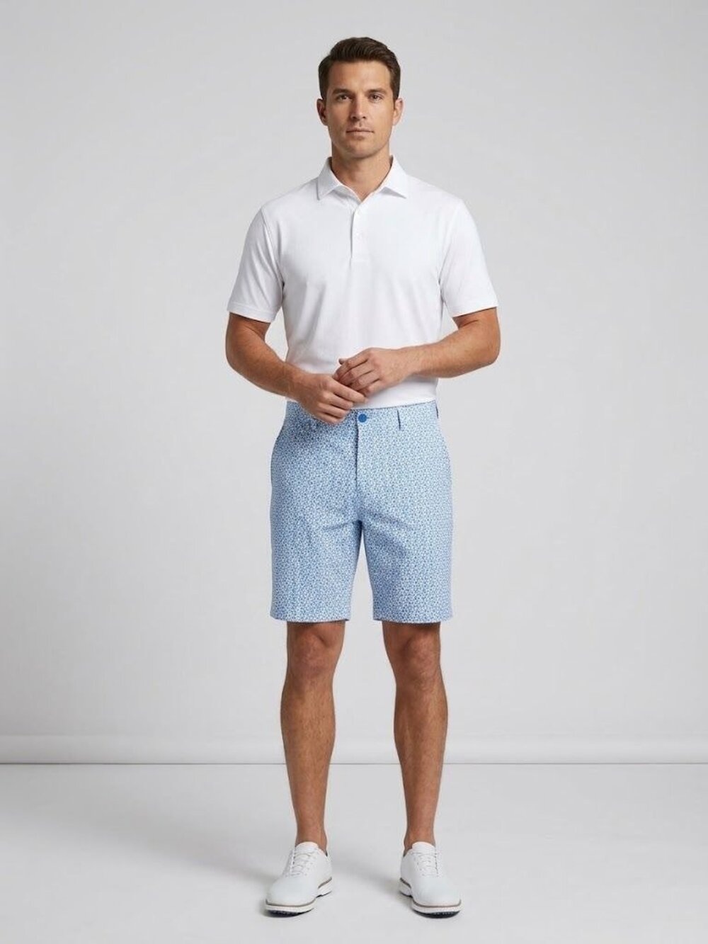 FootJoy Mens Micro-Floral Print Golf Shorts W34 Lightweight Stretch Mist Sapphir